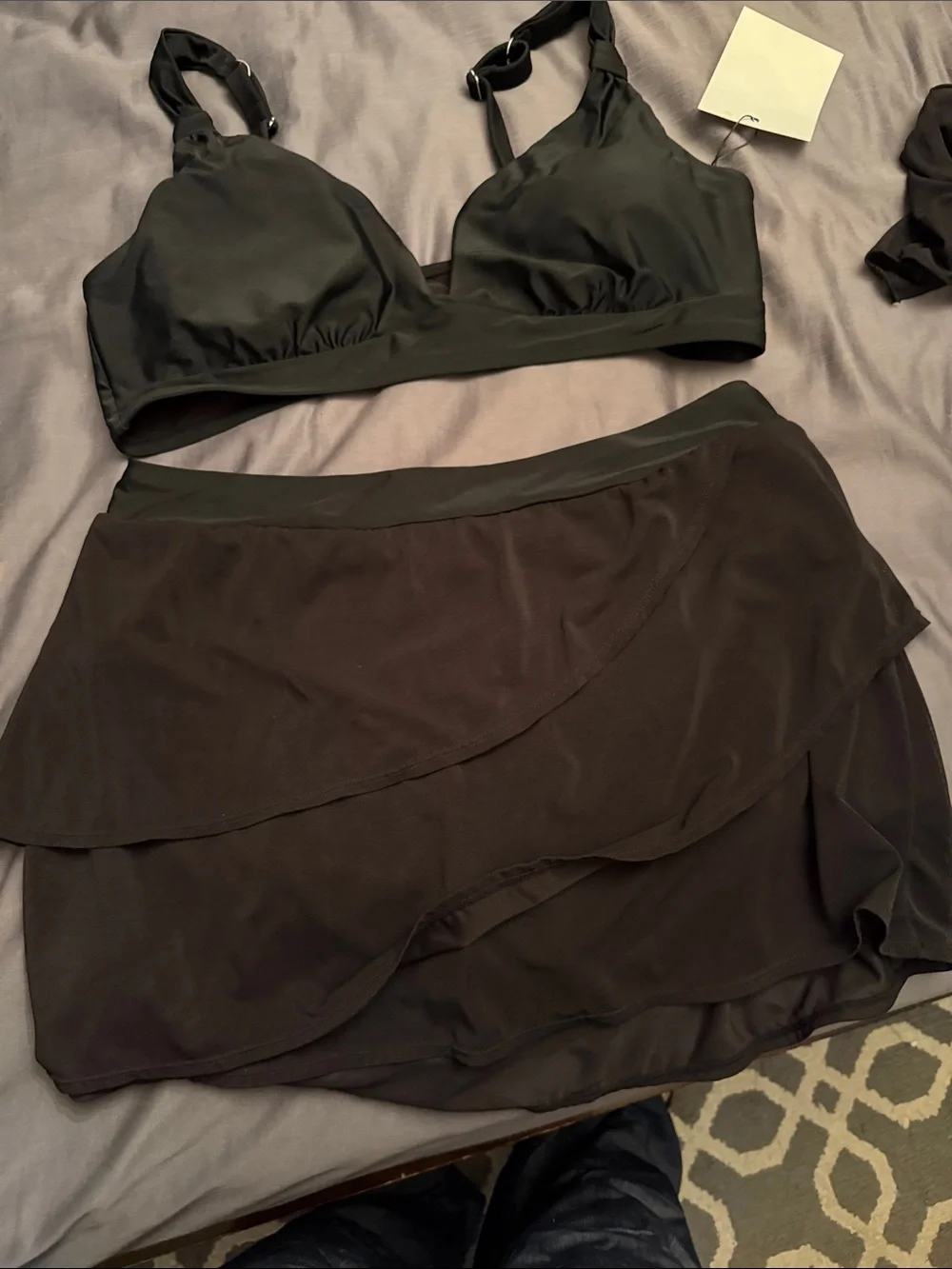 Women’s Black Bikini Top and Skirt Swim Set